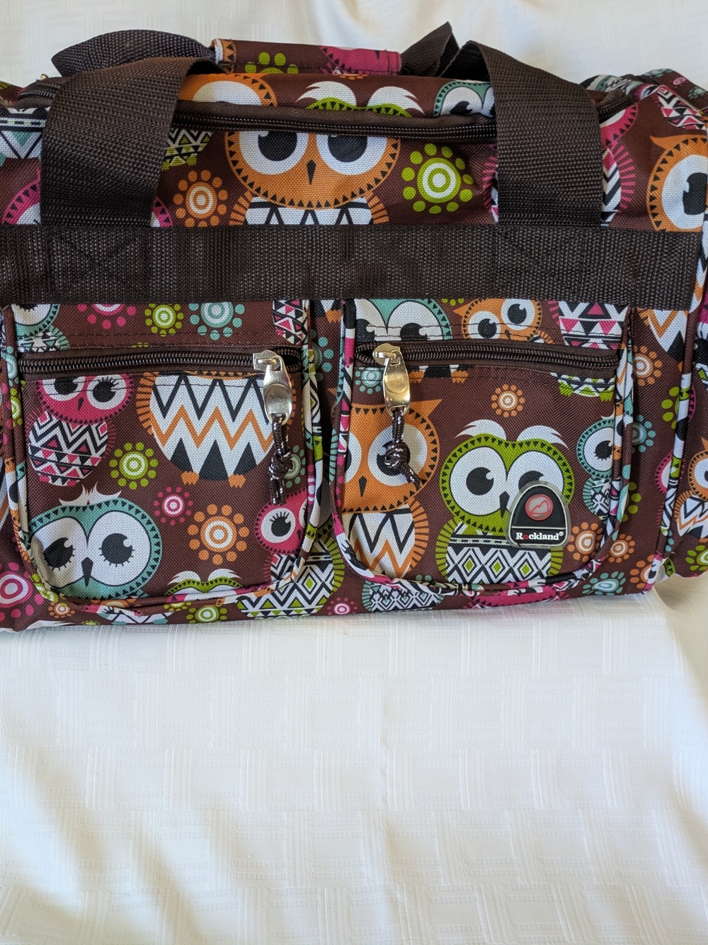 Brown Owl Print Travel Tote Bag with Front Pockets
